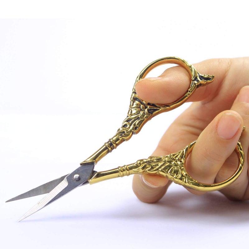BIHRTC Vintage European Style Scissors Stainless Steel for Cross Stitch Cutting Embroidery Sewing Handcraft Craft Art Work DIY Tool(Gold) - Image 3